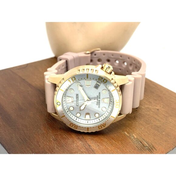 Citizen Women's Watch EO2023-00A Eco Drive Silver Dial Rose Gold Rubber Strap - Picture 9 of 15